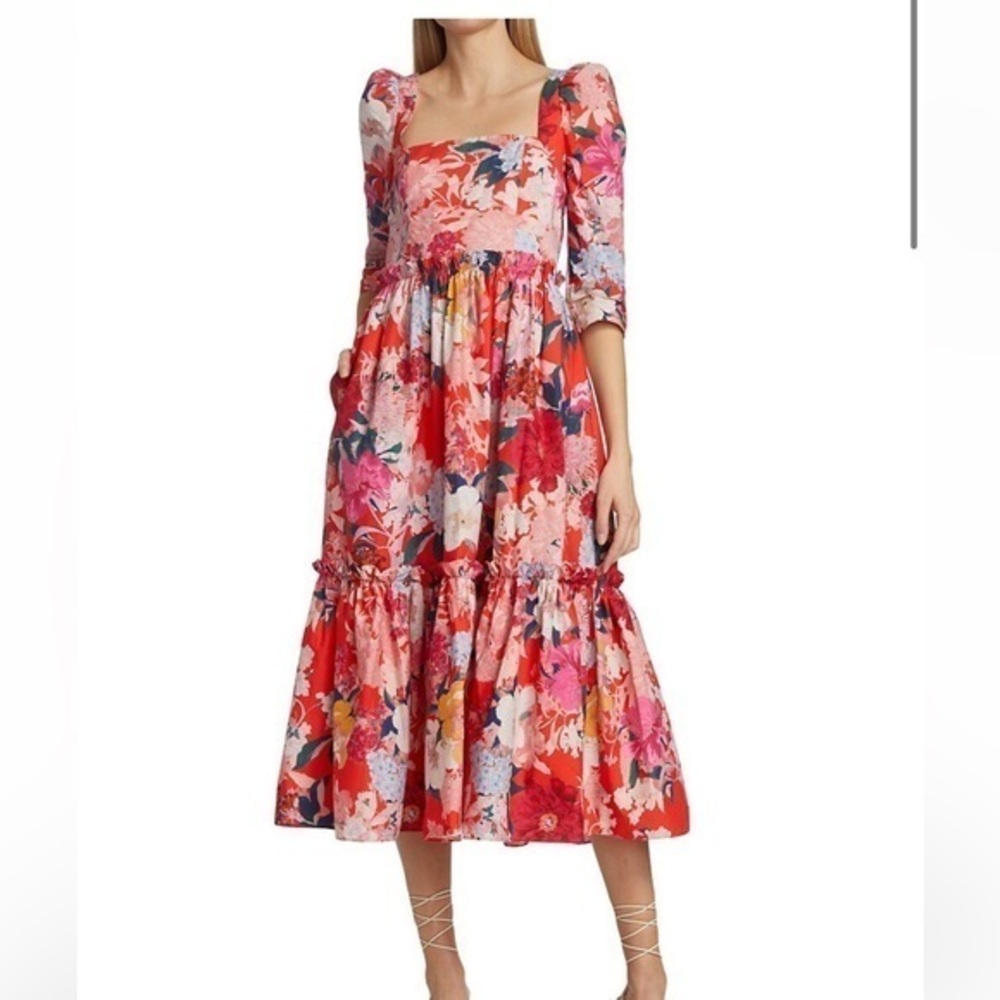 NWOT Cara Cara Blue Hill Dress Japanese Floral Red